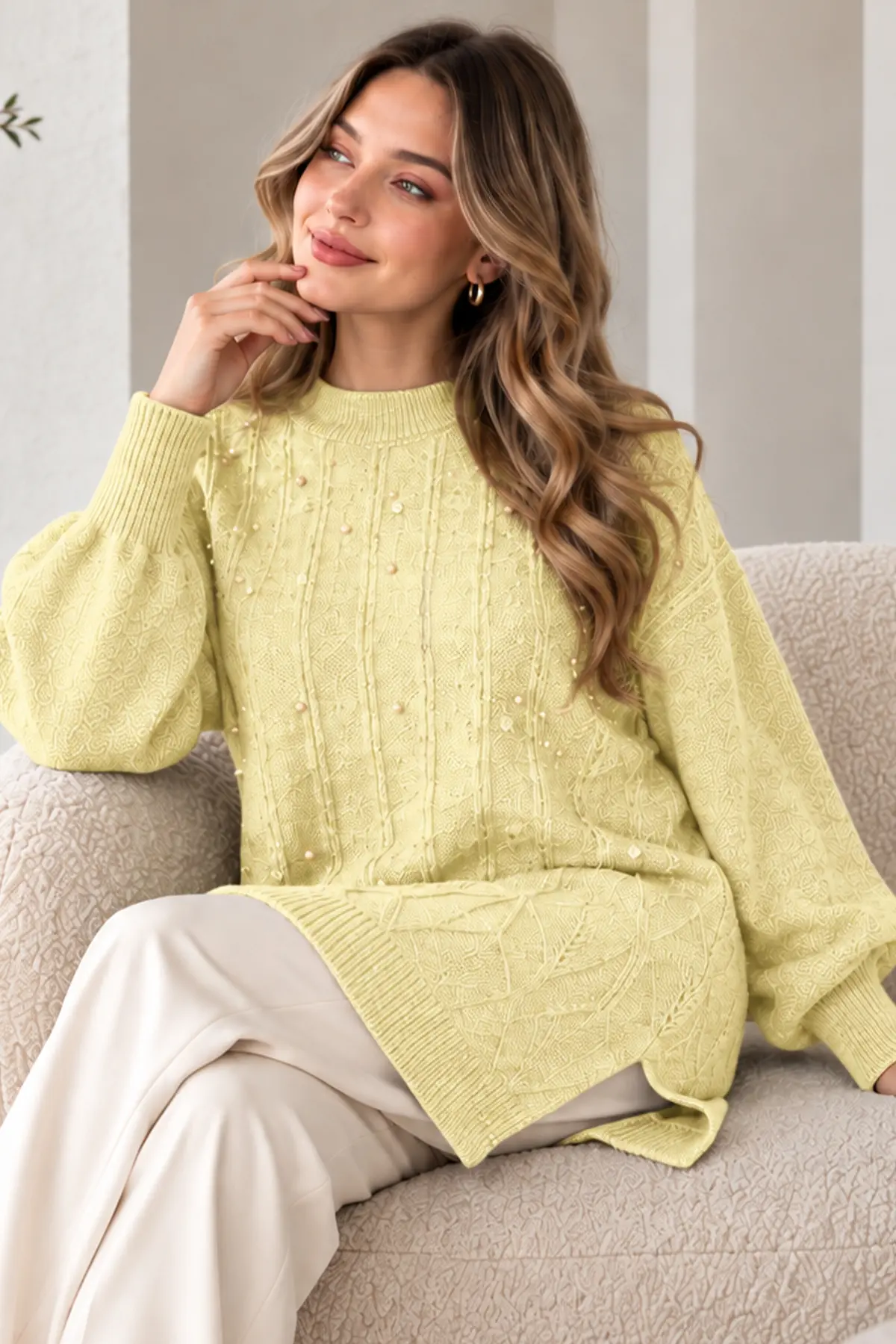 Embellished Knit Sweater K6041 Lemon Yellow-detail