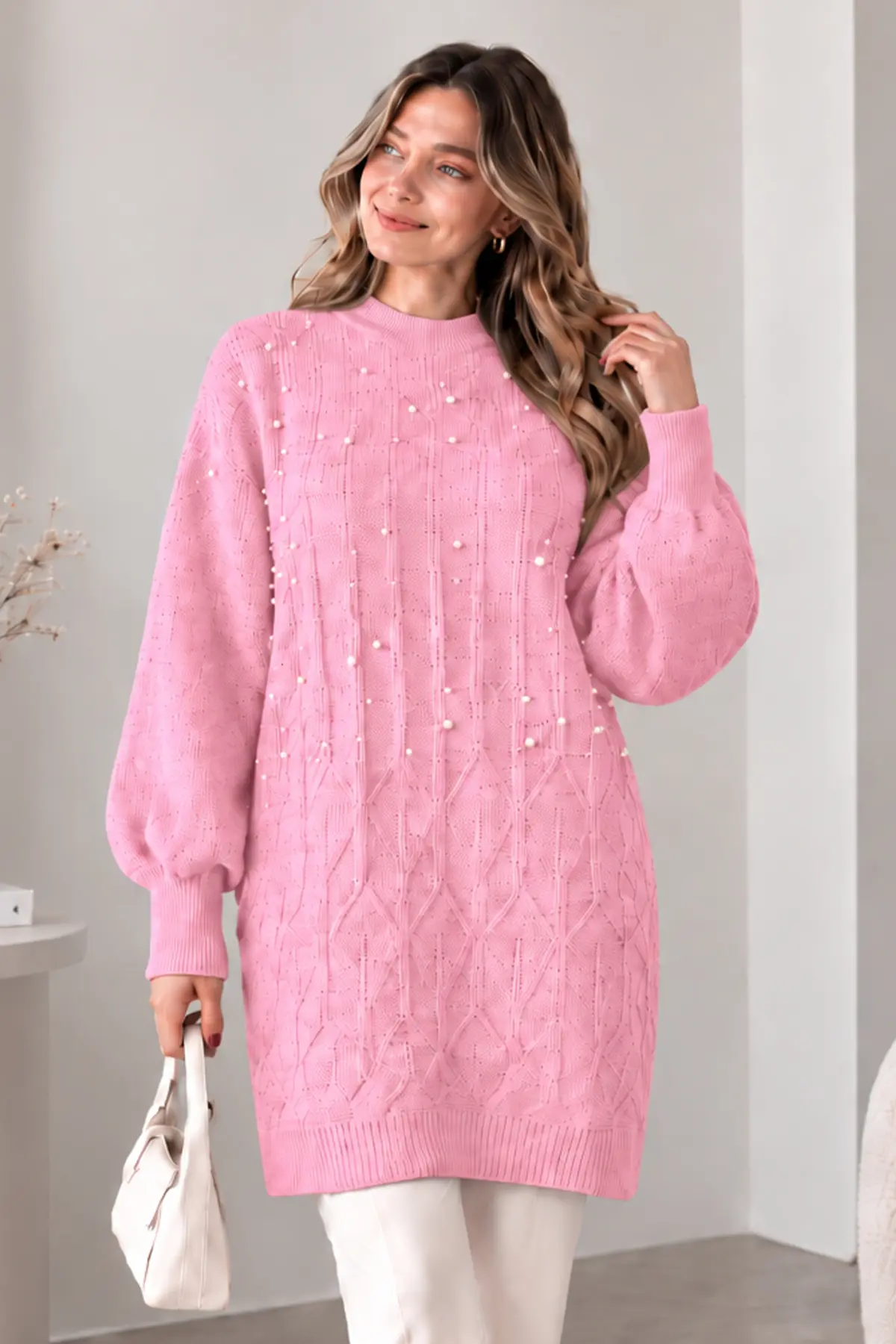 Embellished Knit Sweater K6041 Pink-detail