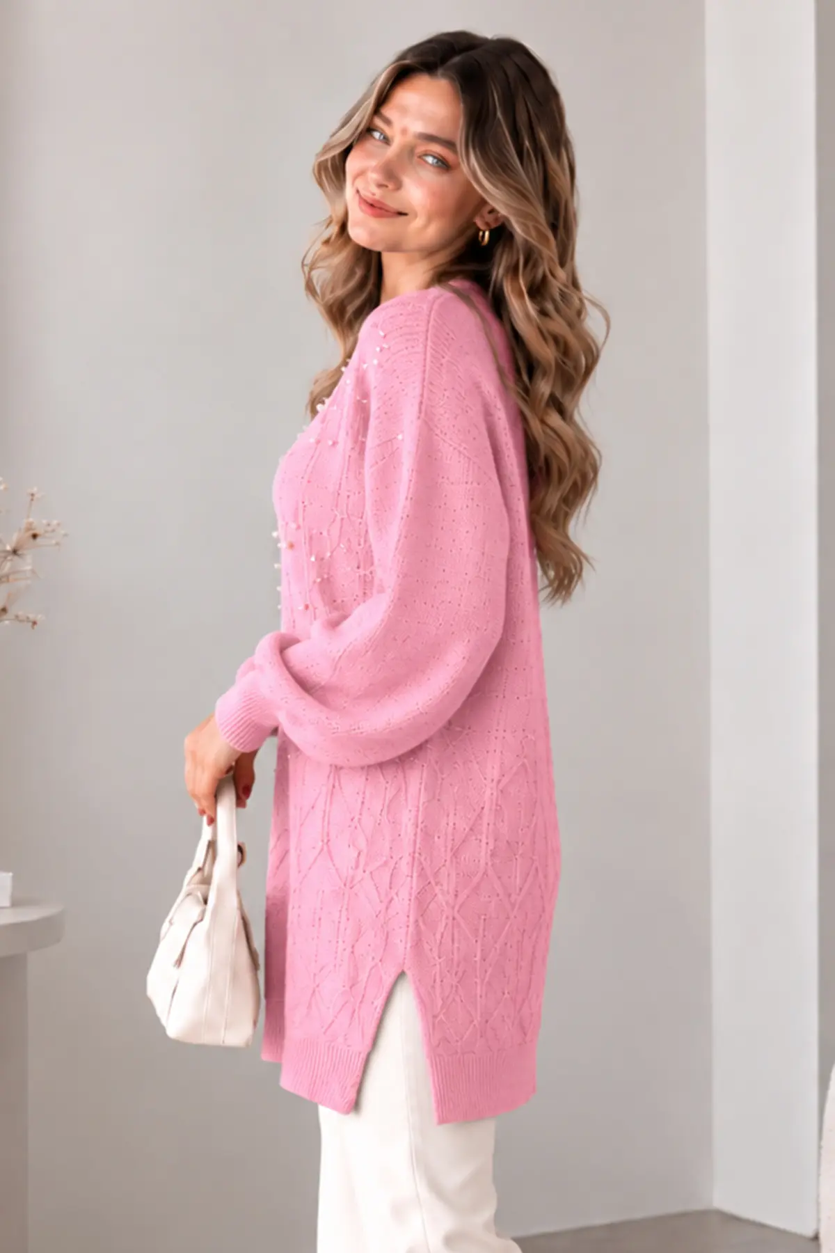 Embellished Knit Sweater K6041 Pink-detail
