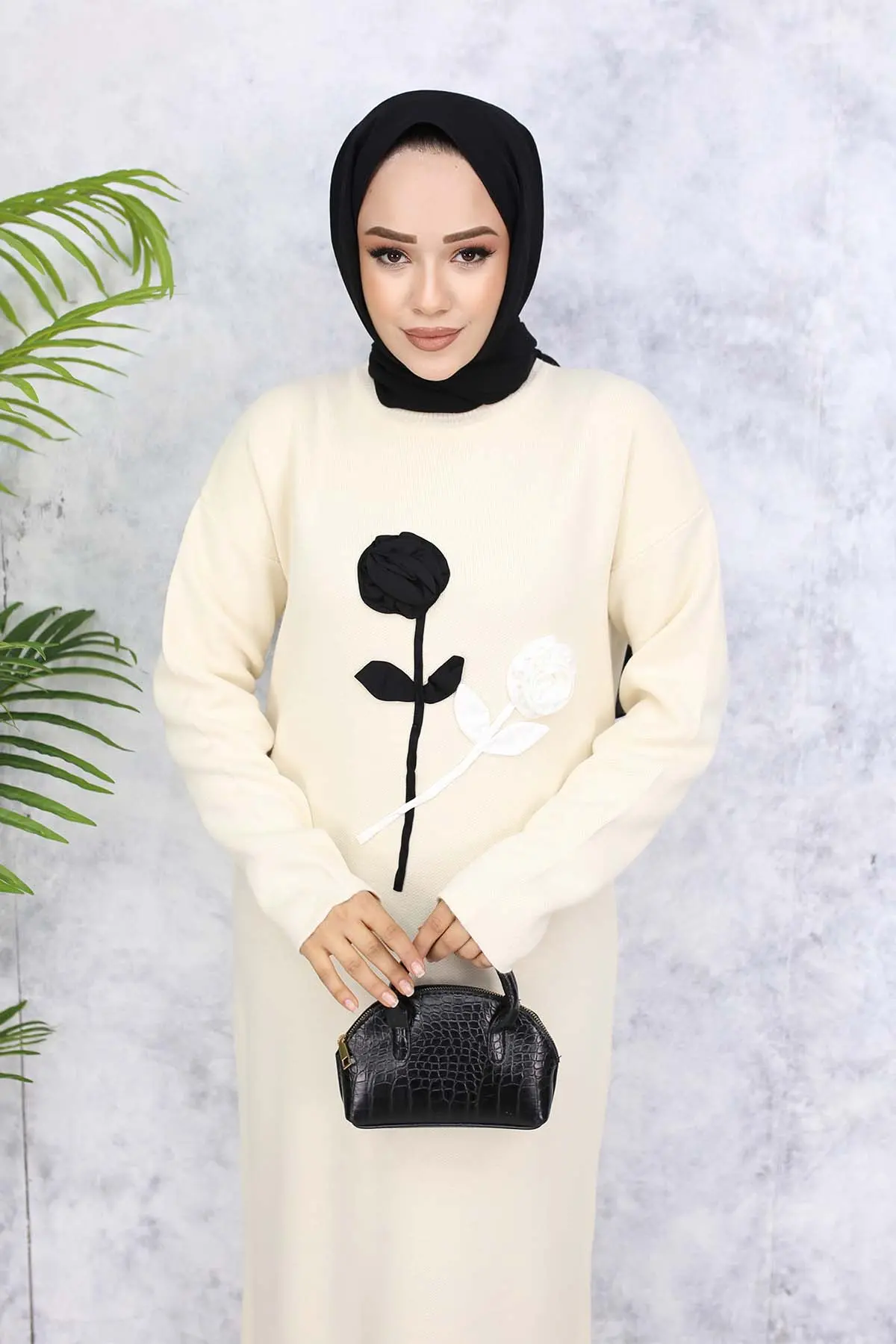 Embossed Floral Sweater Dress-detail