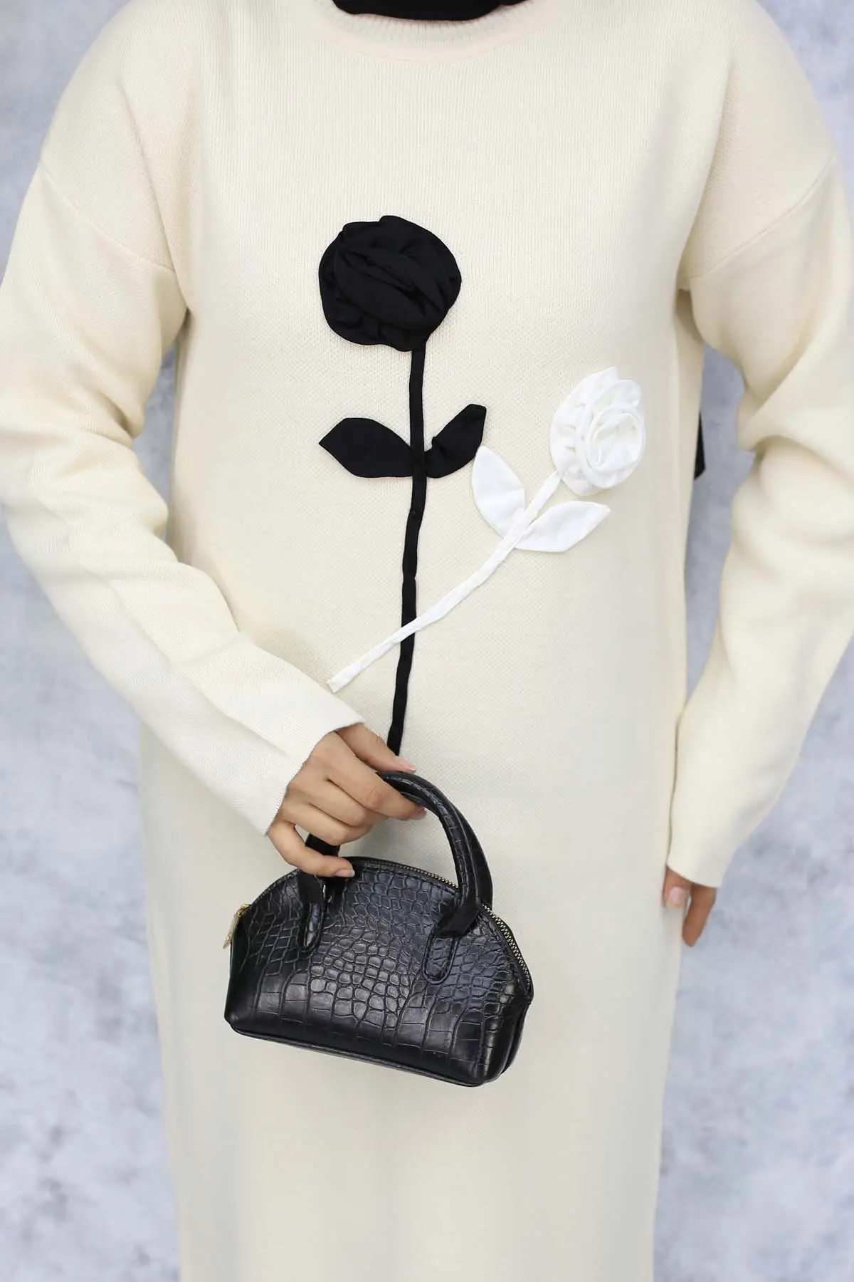 Embossed Floral Sweater Dress-detail