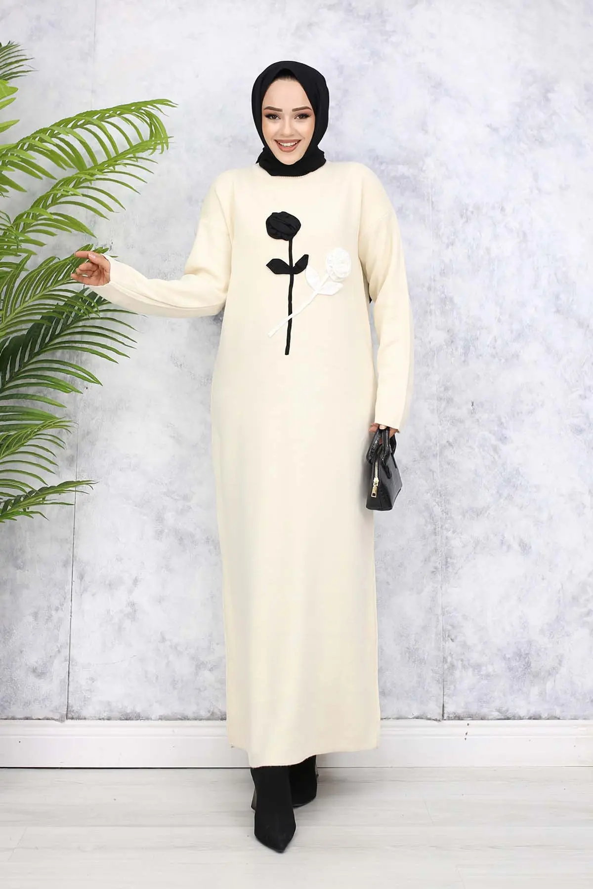 Embossed Floral Sweater Dress-detail