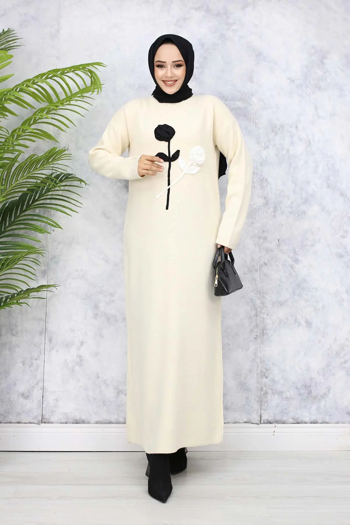 Embossed Floral Sweater Dress-detail