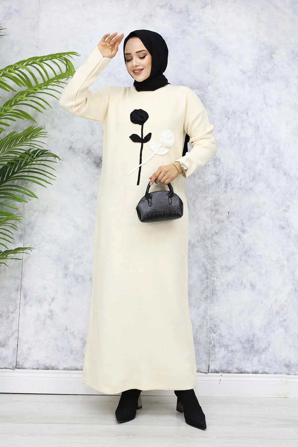 Embossed Floral Sweater Dress-detail