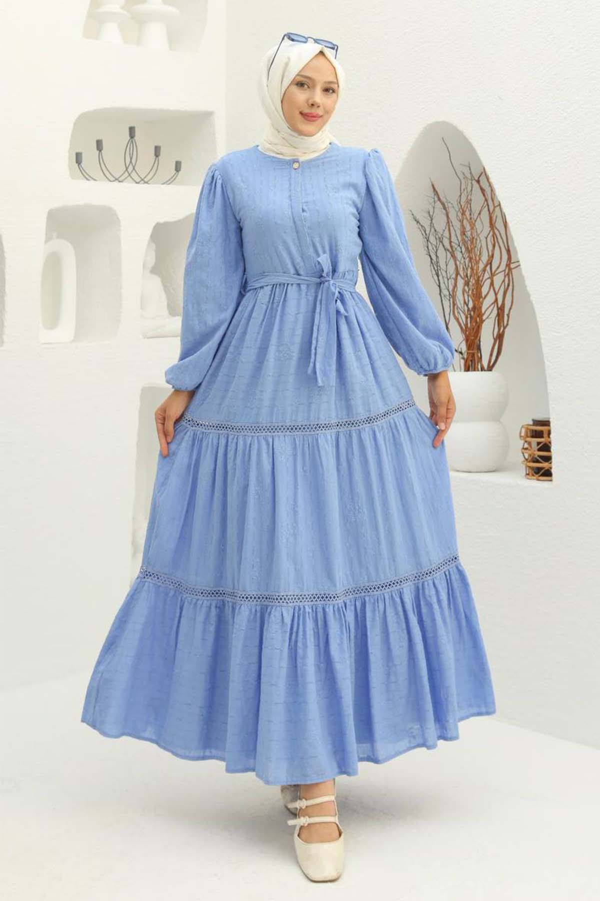 Embossed Patterned Hijab Dress