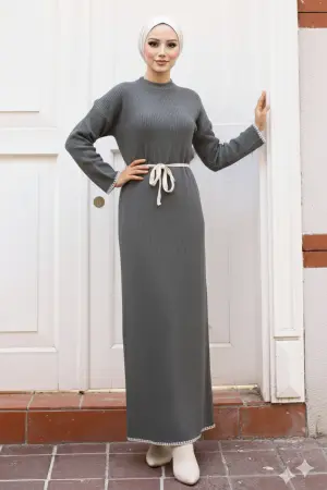 Embroidered Detailed Knit Dress Oil Green