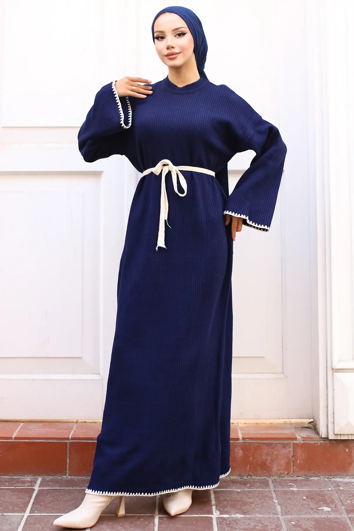 Embroidered Detailed Knit Dress Oil Green-detail