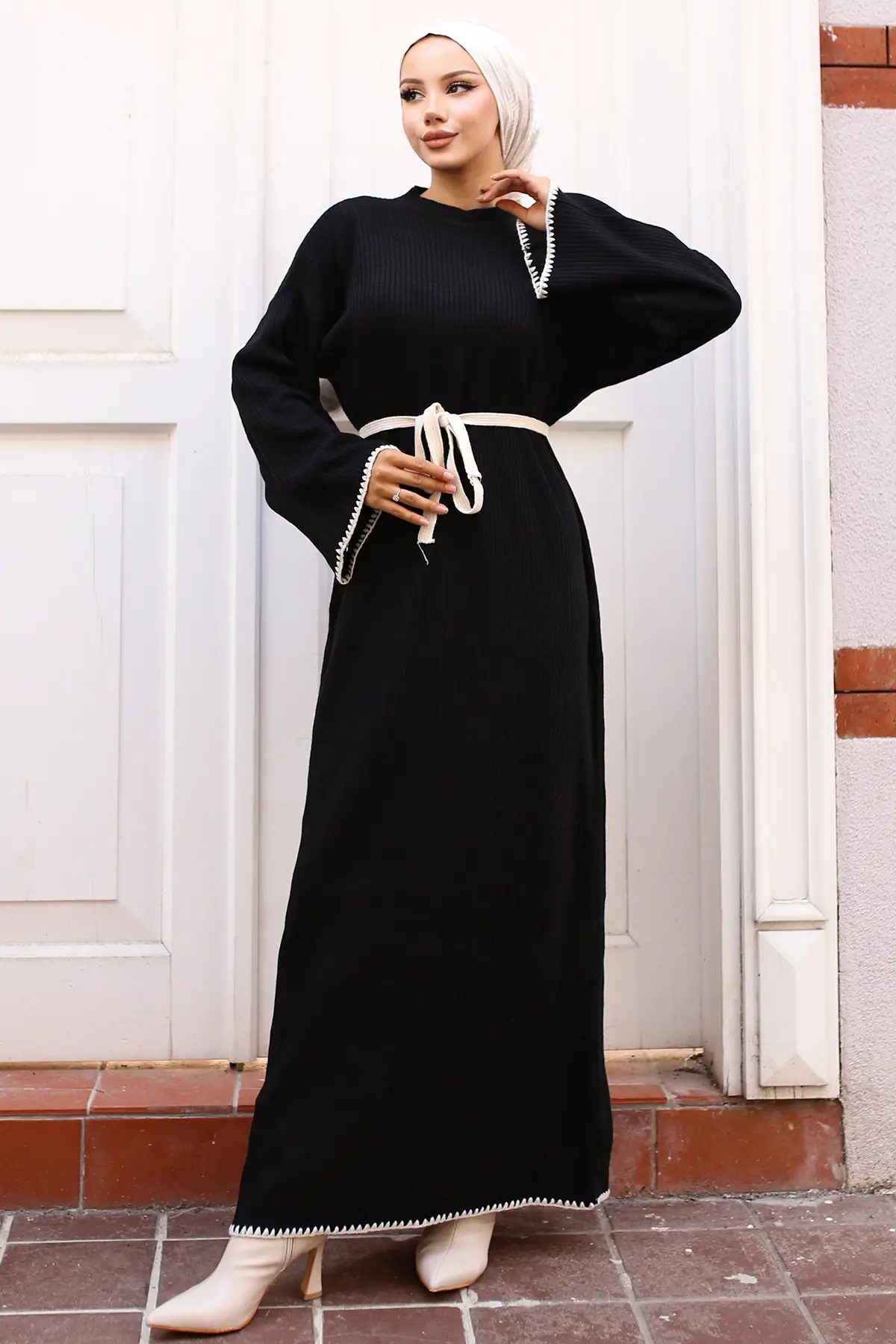 Embroidered Detailed Knit Dress Oil Green-detail