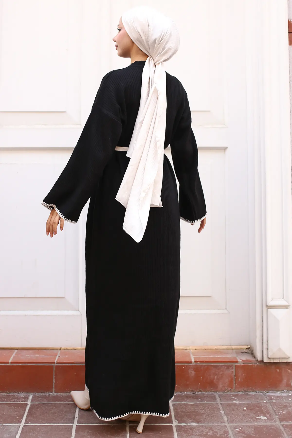 Embroidered Detailed Knit Dress Oil Green-detail