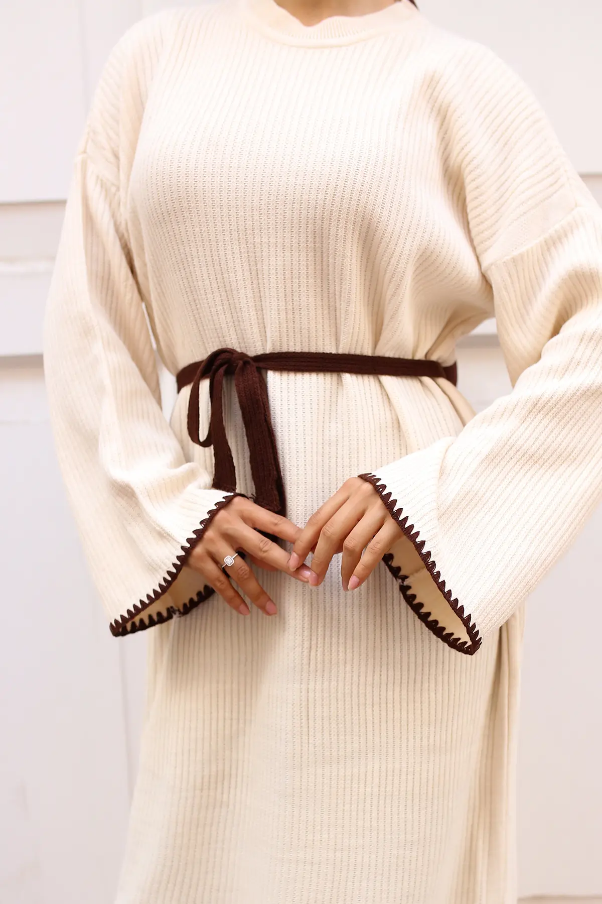 Embroidered Detailed Knit Dress Oil Green-detail