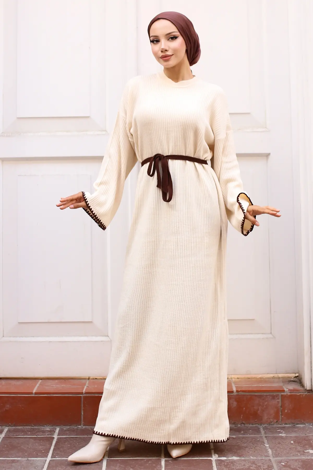 Embroidered Detailed Knit Dress Oil Green-detail