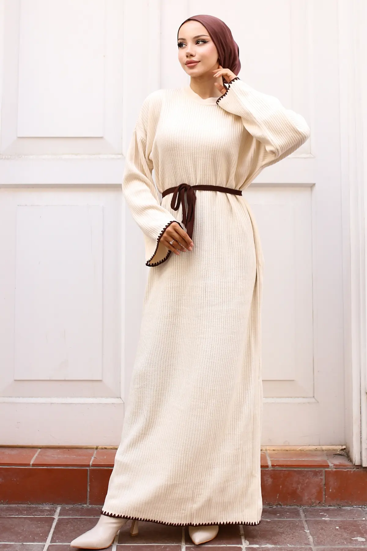 Embroidered Detailed Knit Dress Oil Green-detail