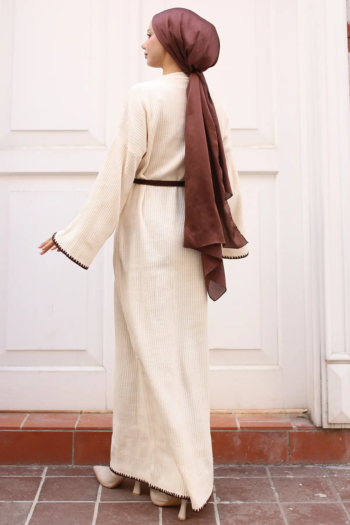 Embroidered Detailed Knit Dress Oil Green-detail