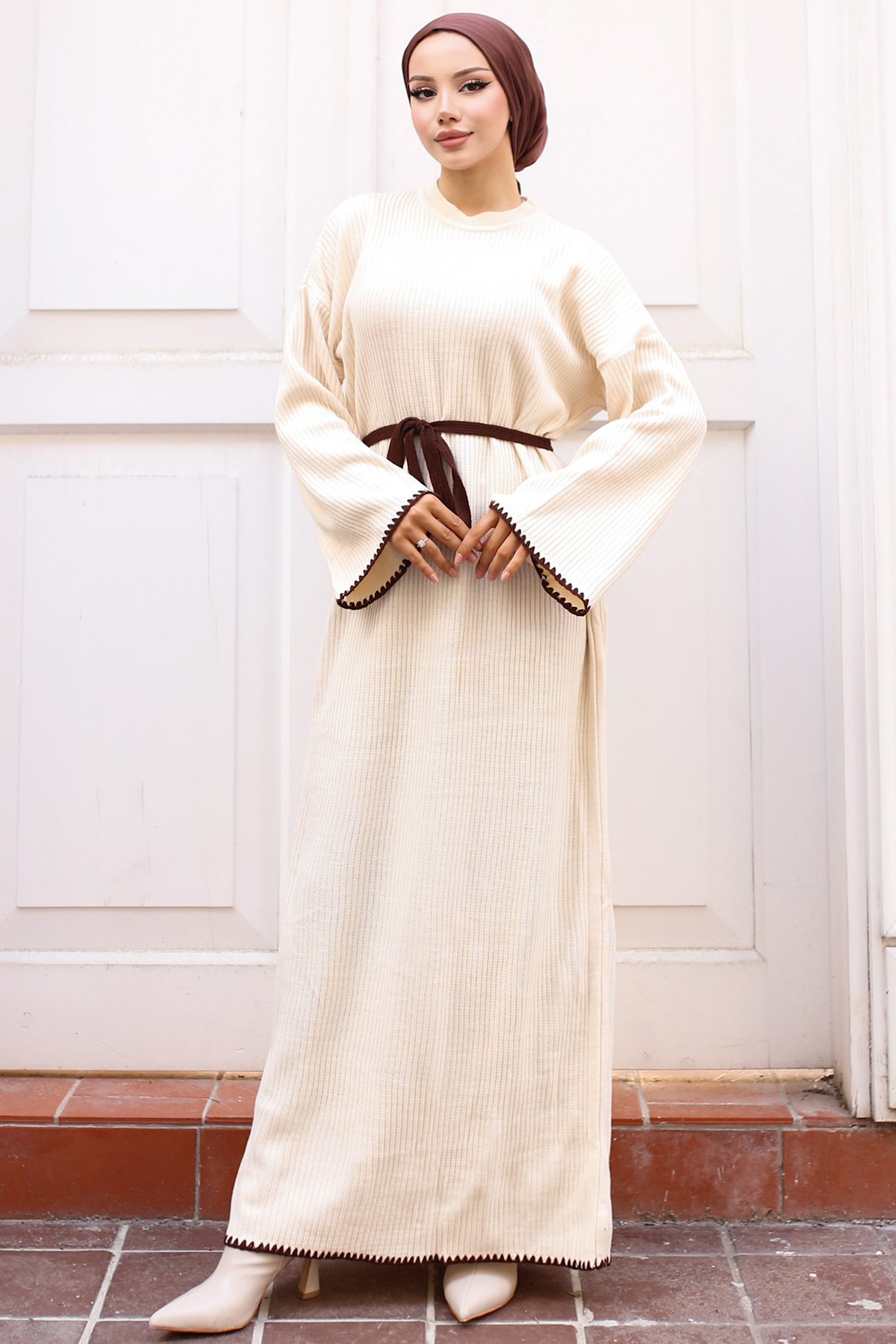 Embroidered Detailed Knit Dress Oil Green