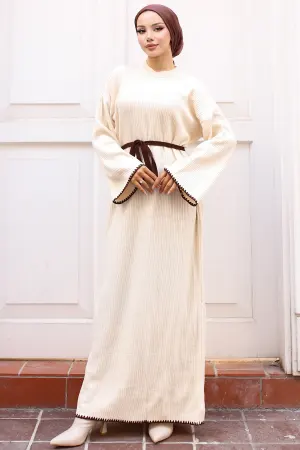 Embroidered Detailed Knit Dress Oil Green