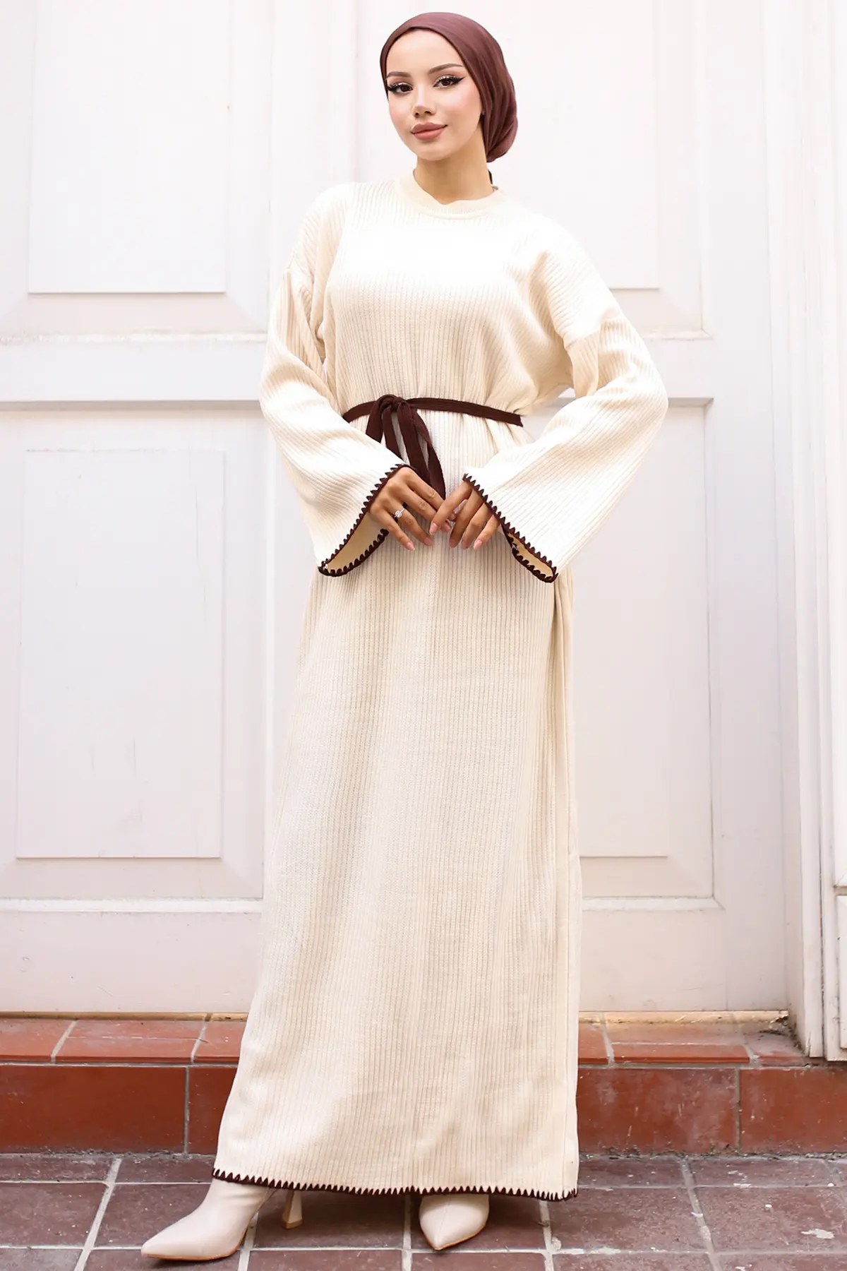 Embroidered Detailed Knit Dress Oil Green