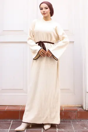 Embroidered Detailed Knit Dress Oil Green