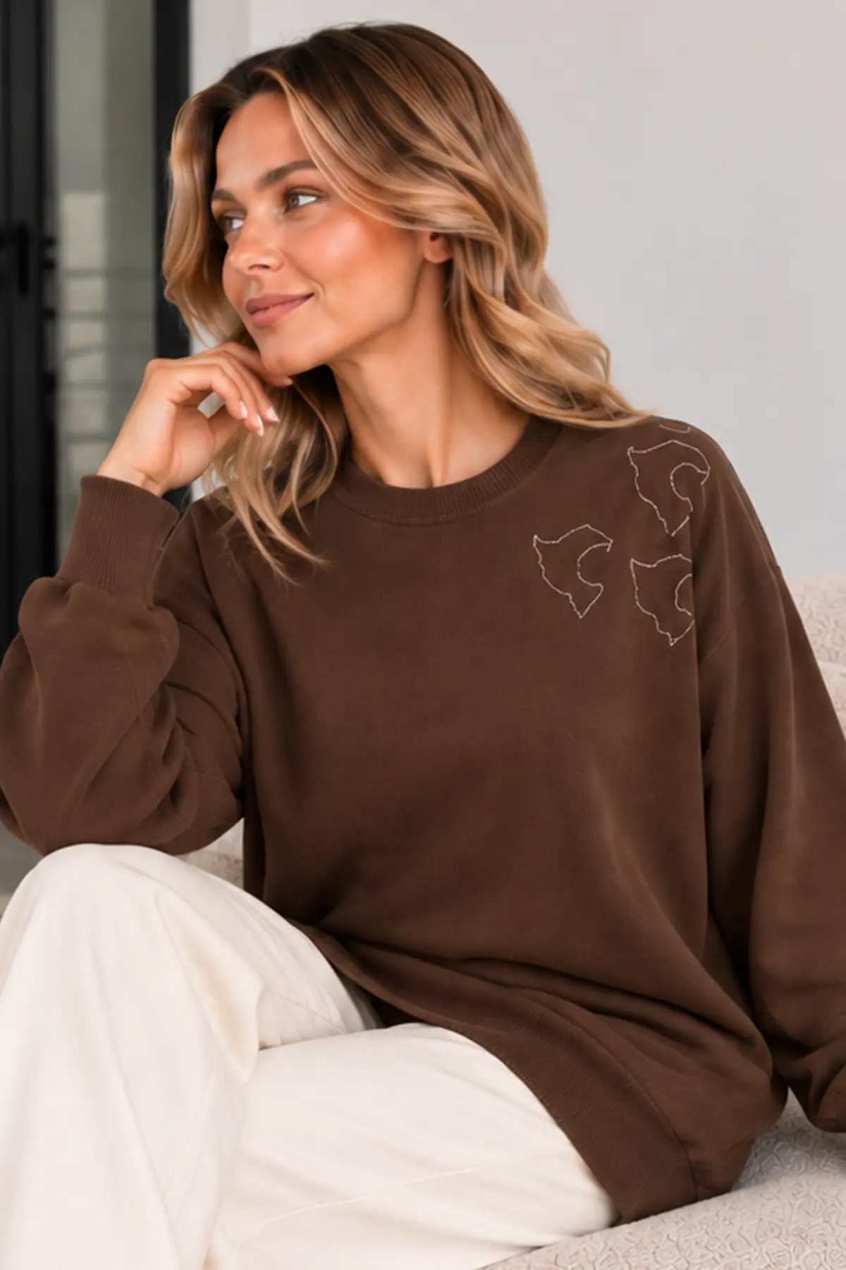 Embroidered Mercerized Tunic N3315 Brown-detail