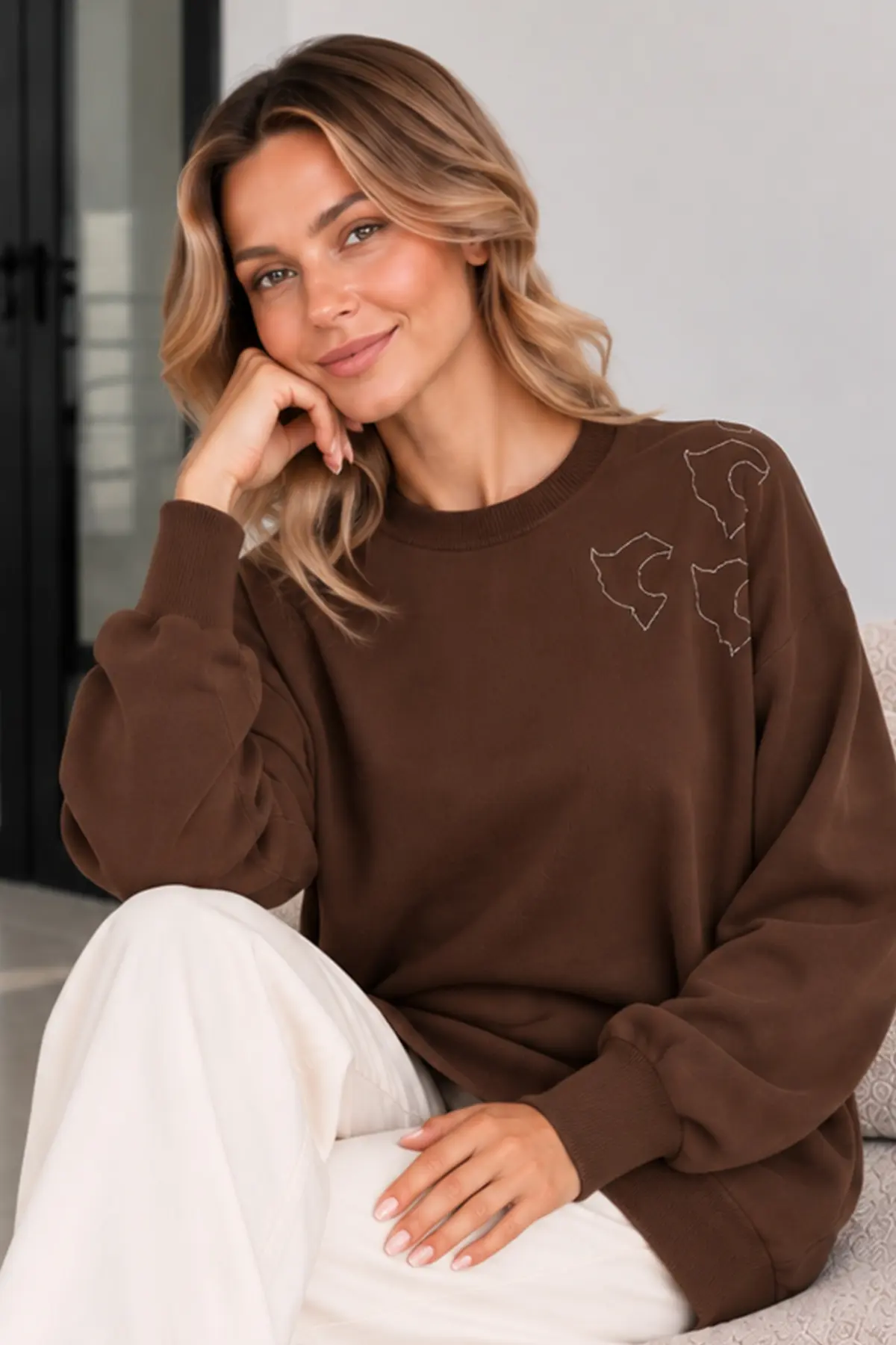 Embroidered Mercerized Tunic N3315 Brown-detail