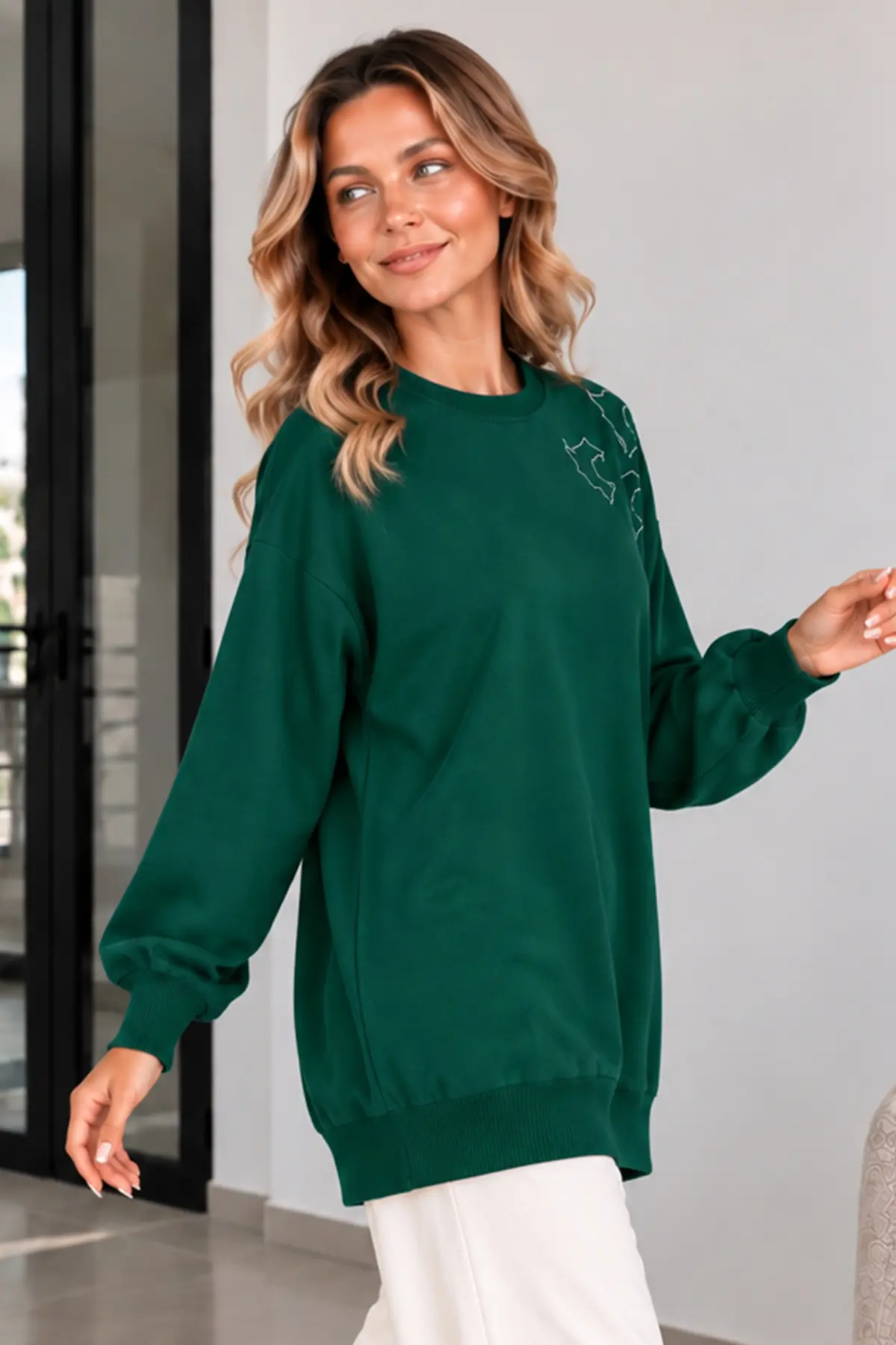 Embroidered Mercerized Tunic N3315 Emerald Green-detail