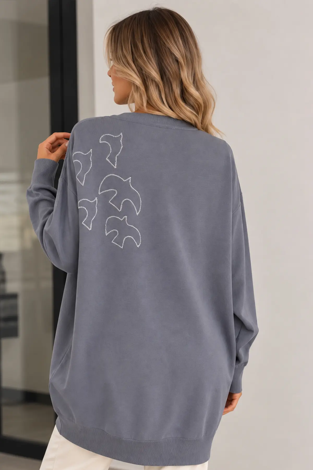 Embroidered Mercerized Tunic N3315 Grey-detail