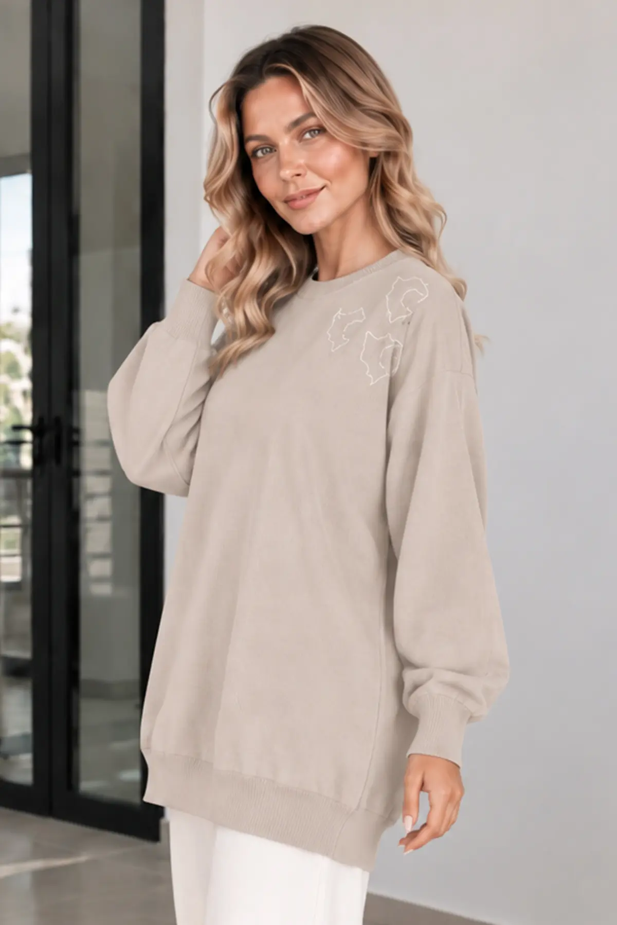 Embroidered Mercerized Tunic N3315 Stone-detail