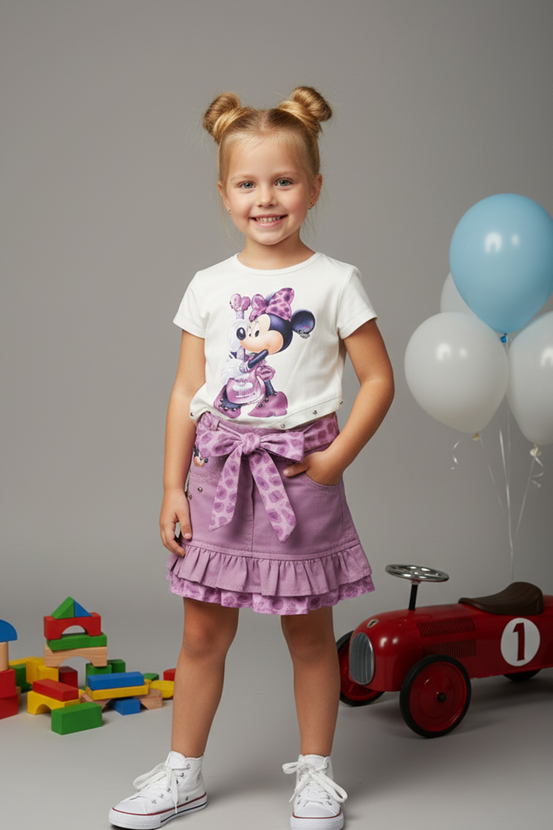 Embroidered Top & Tiered Pleated Skirt Two-piece Outfit