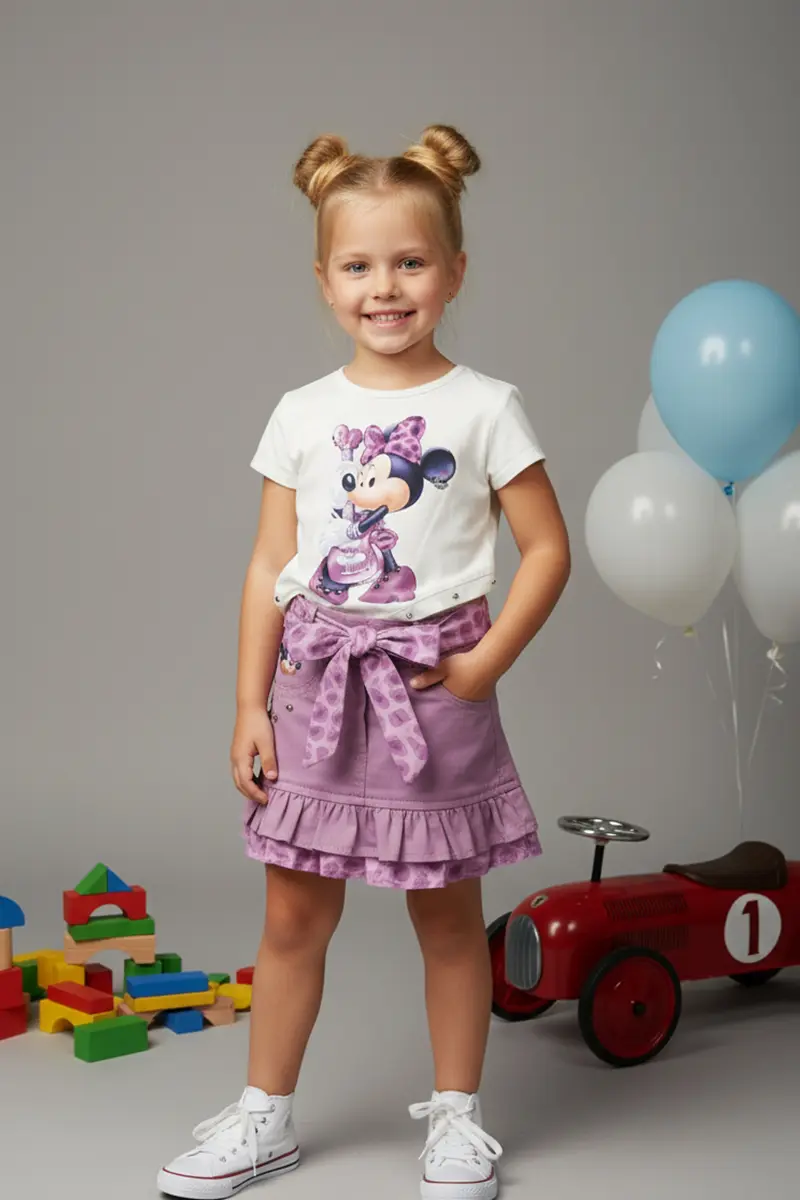 Embroidered Top & Tiered Pleated Skirt Two-piece Outfit