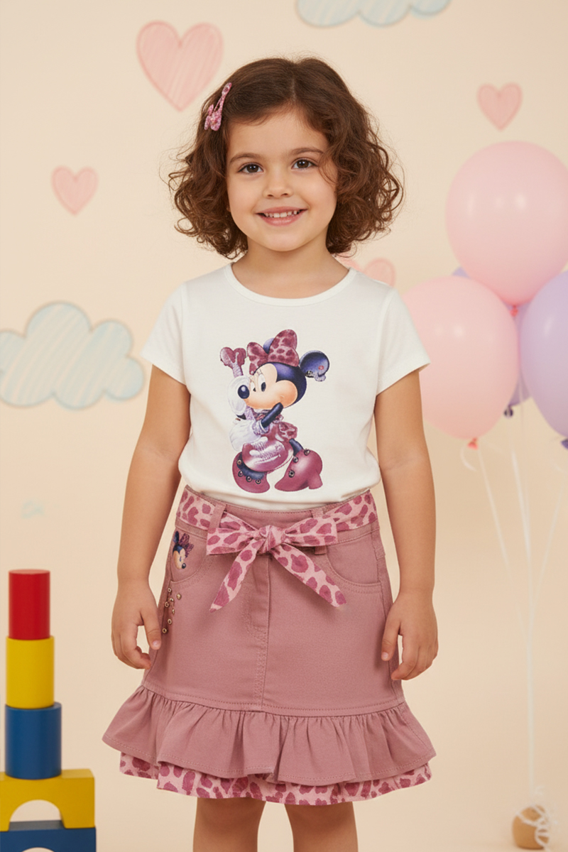 Embroidered Top & Tiered Pleated Skirt Two-piece Outfit