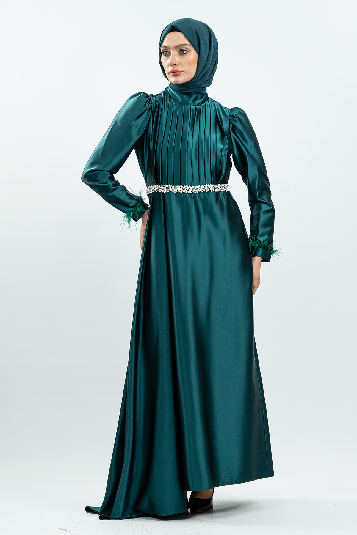 Emerald Green Satin Evening Dress