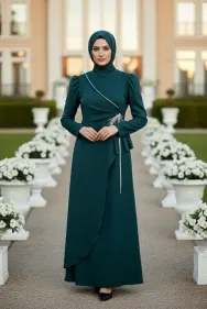 Emerald Green Stone Detailed Evening Dress