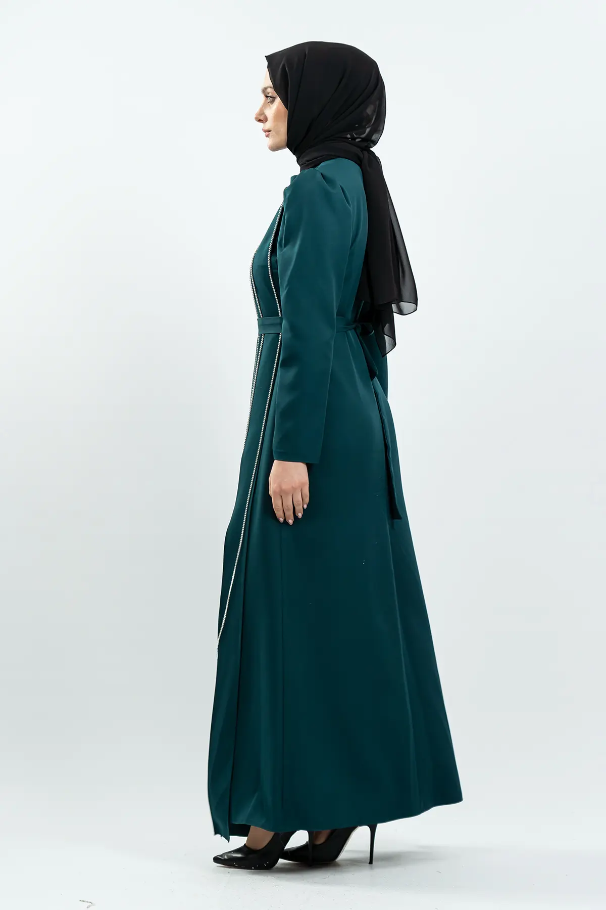 Emerald Green Stone Detailed Evening Dress-detail