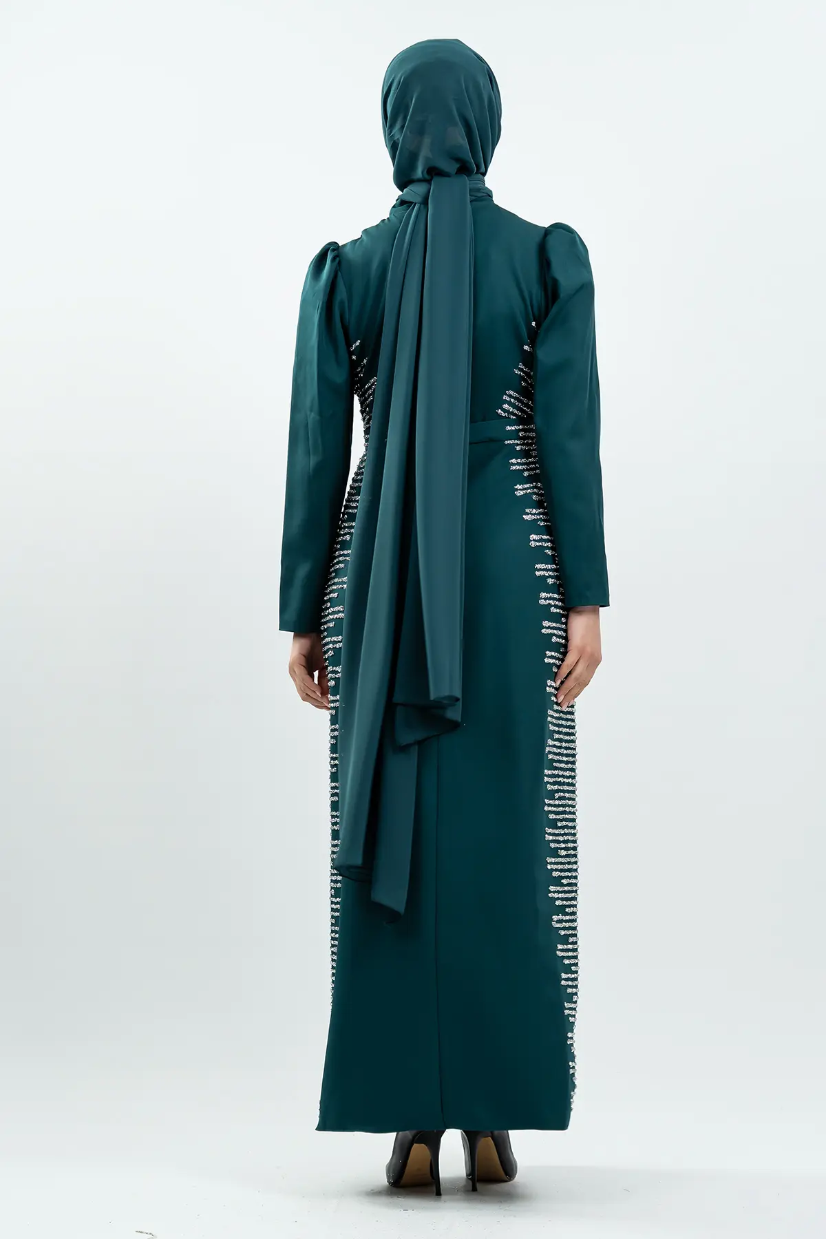Emerald Green Stone Detailed Evening Dress-detail