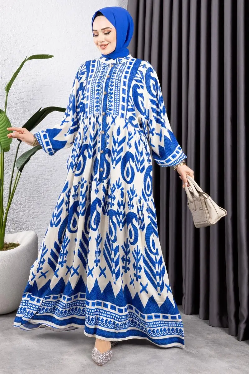 Ethnic Pattern Viscose Dress-detail