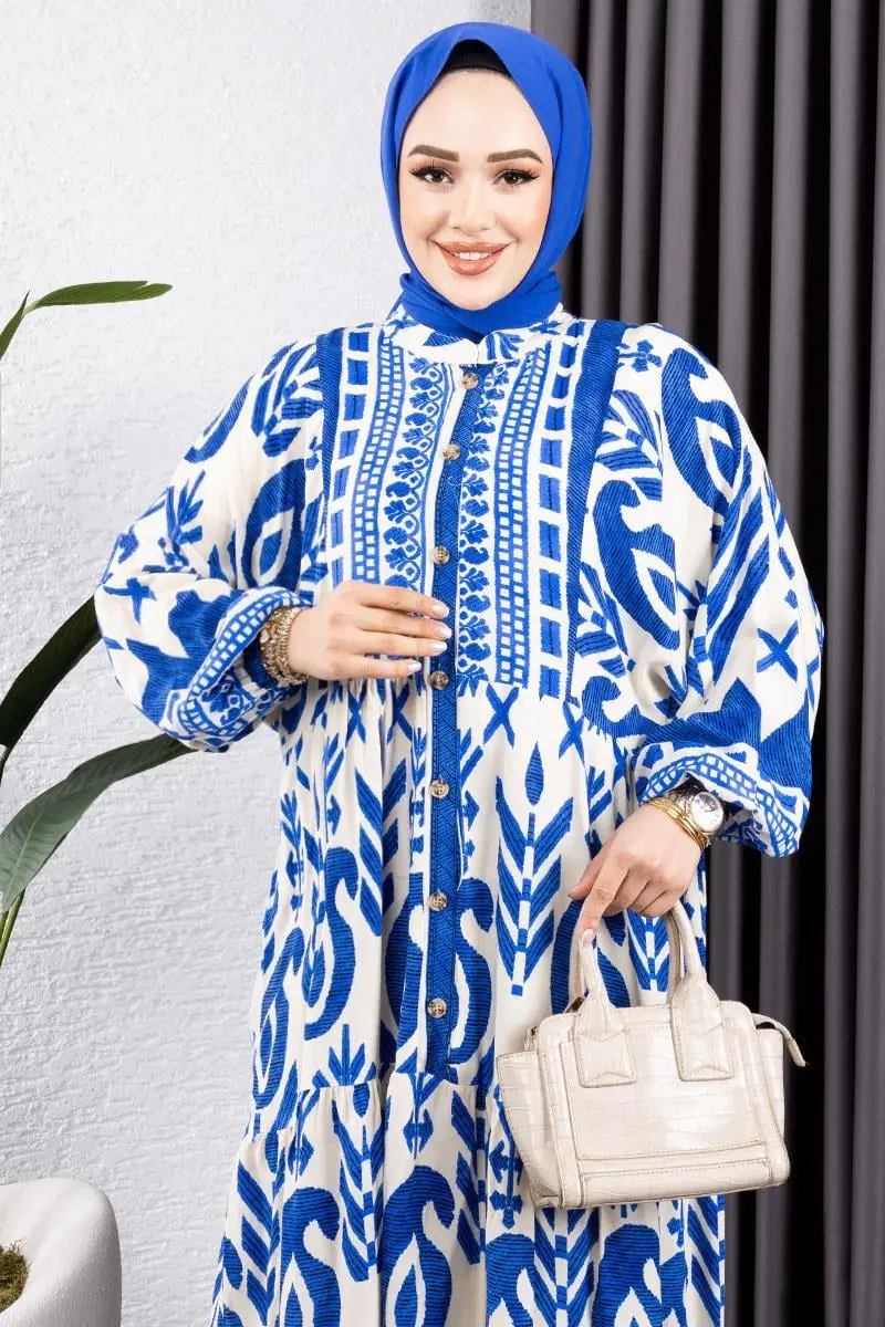 Ethnic Pattern Viscose Dress-detail