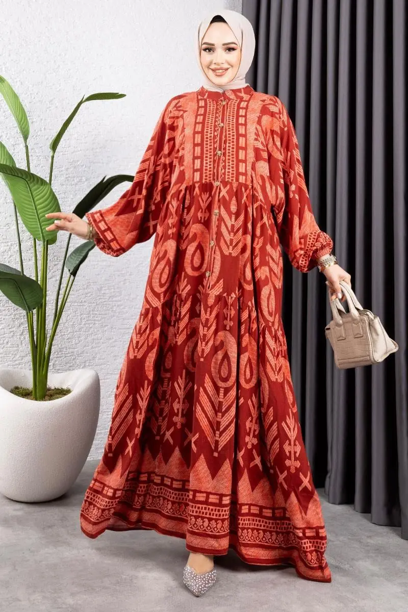 Ethnic Pattern Viscose Dress-detail