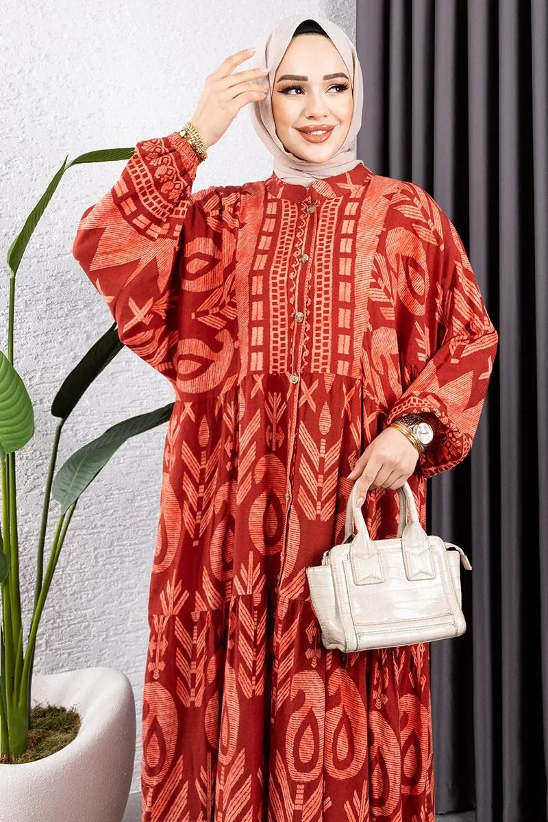 Ethnic Pattern Viscose Dress-detail