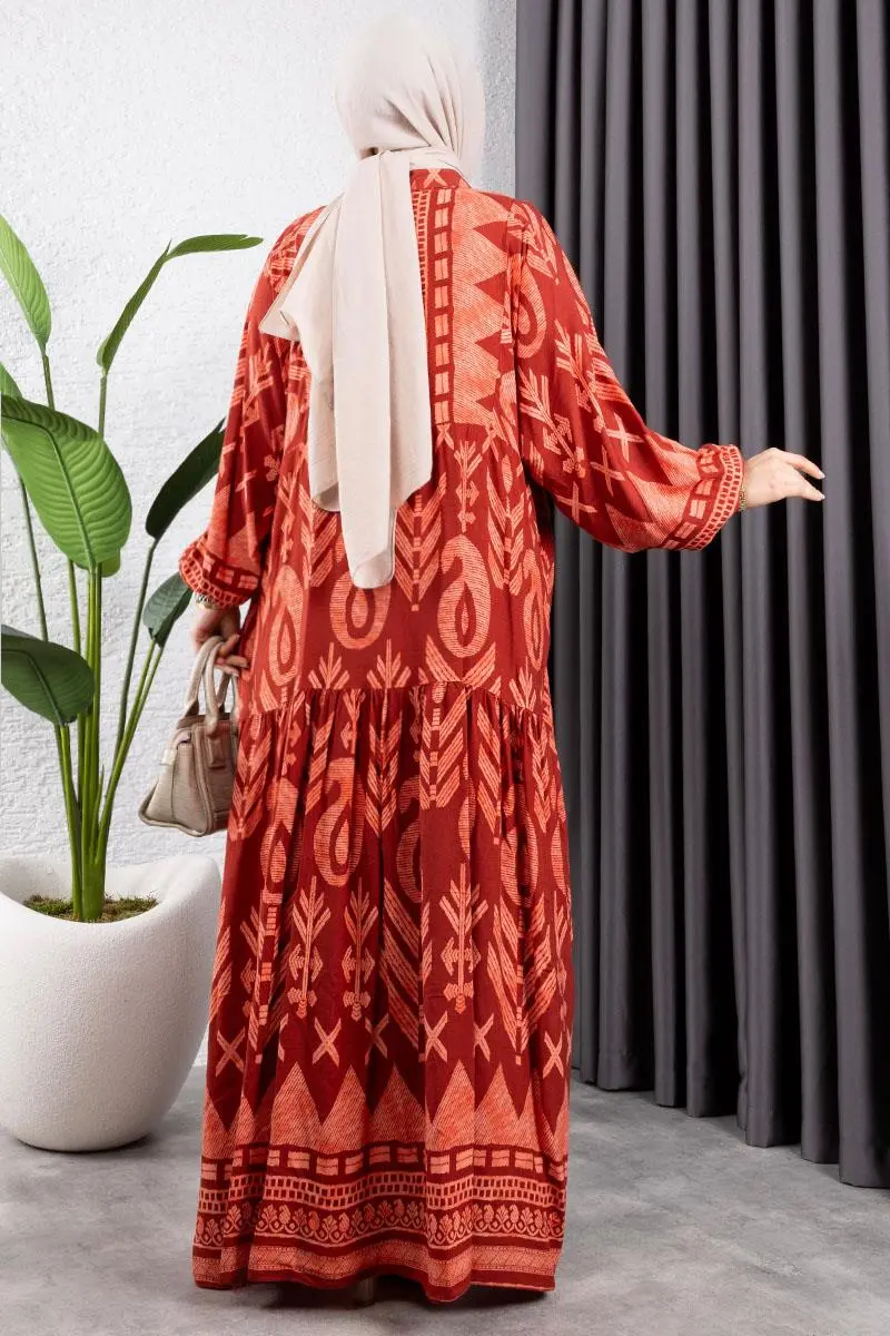 Ethnic Pattern Viscose Dress-detail