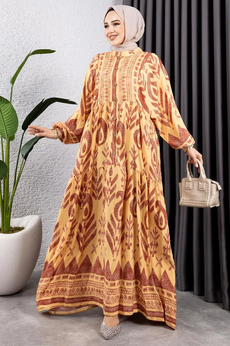 Ethnic Pattern Viscose Dress-detail