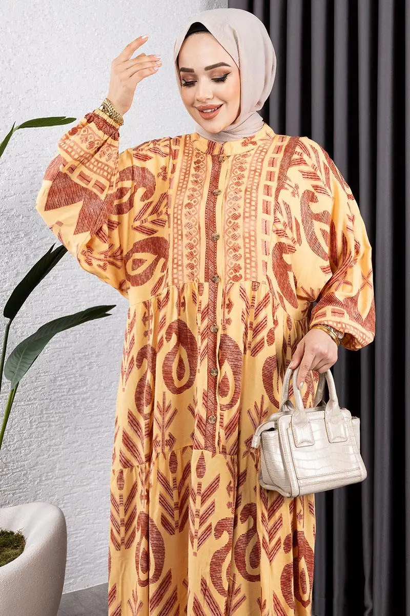 Ethnic Pattern Viscose Dress-detail