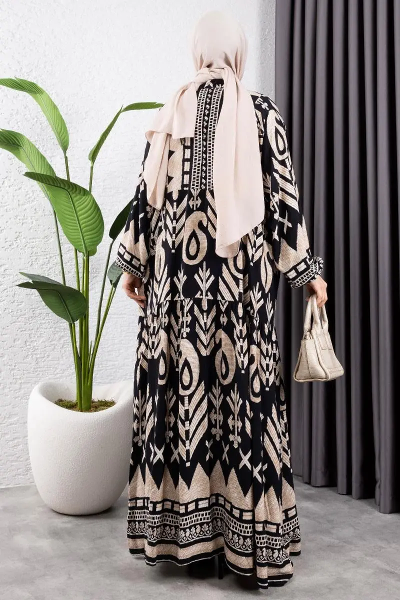 Ethnic Pattern Viscose Dress-detail