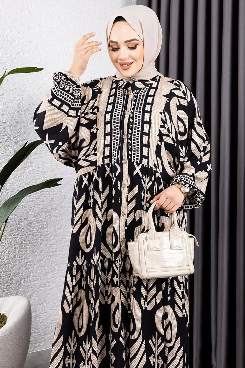 Ethnic Pattern Viscose Dress-detail