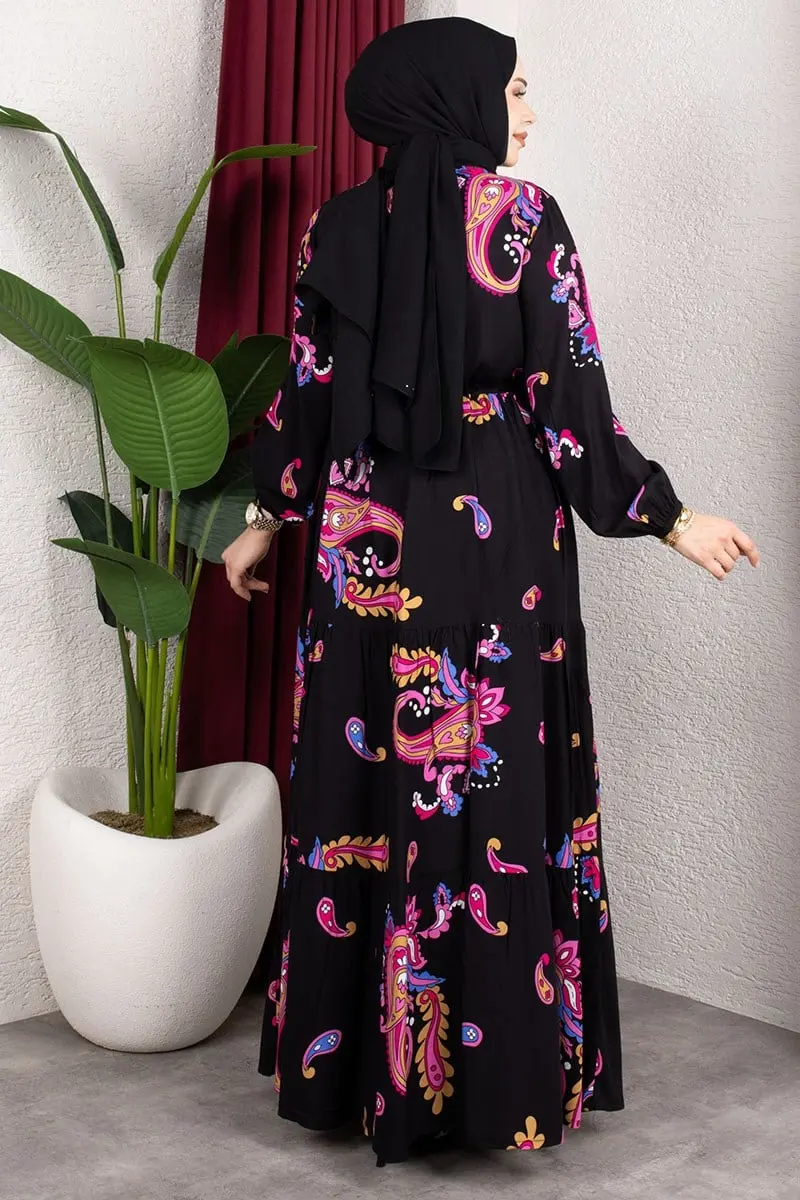 Ethnic Patterned Dress With Gathered Waist.-detail