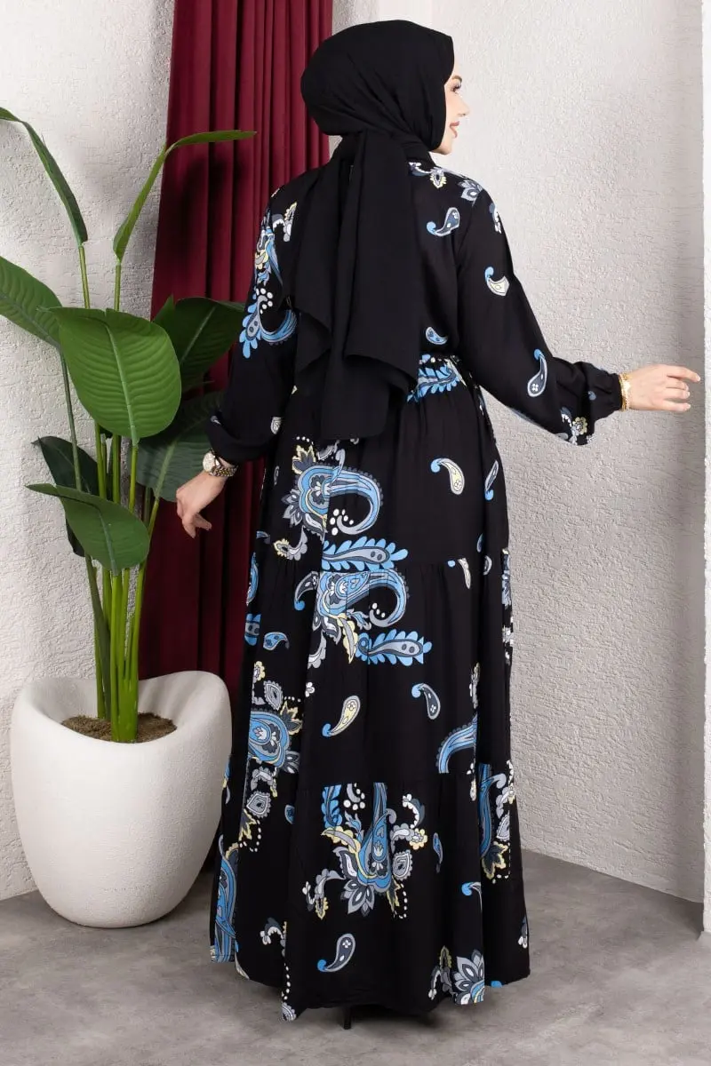 Ethnic Patterned Dress With Gathered Waist.-detail