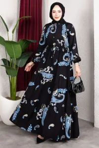 Ethnic Patterned Dress With Gathered Waist.