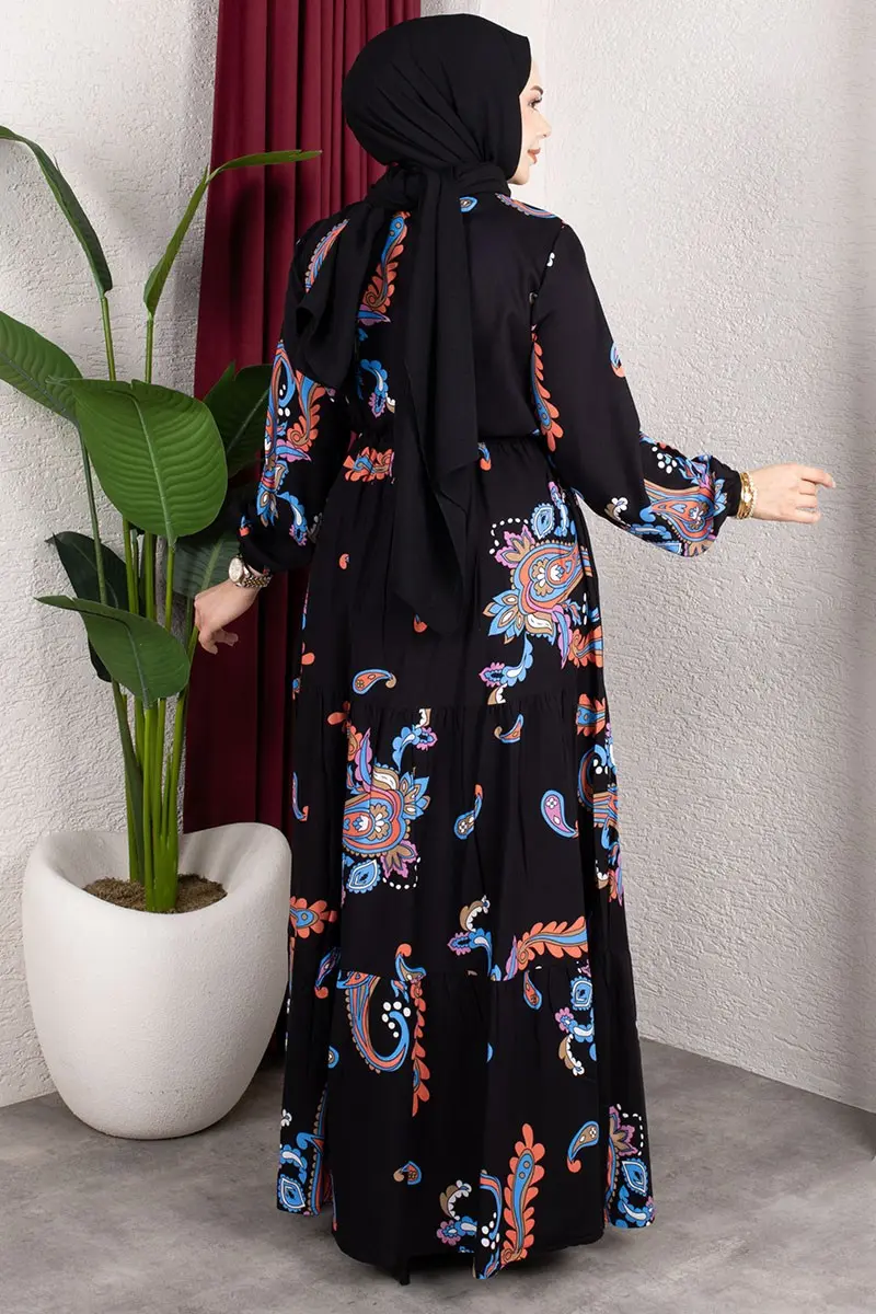Ethnic Patterned Dress With Gathered Waist.-detail
