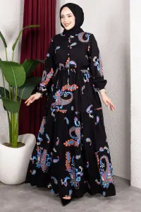 Ethnic Patterned Dress With Gathered Waist.