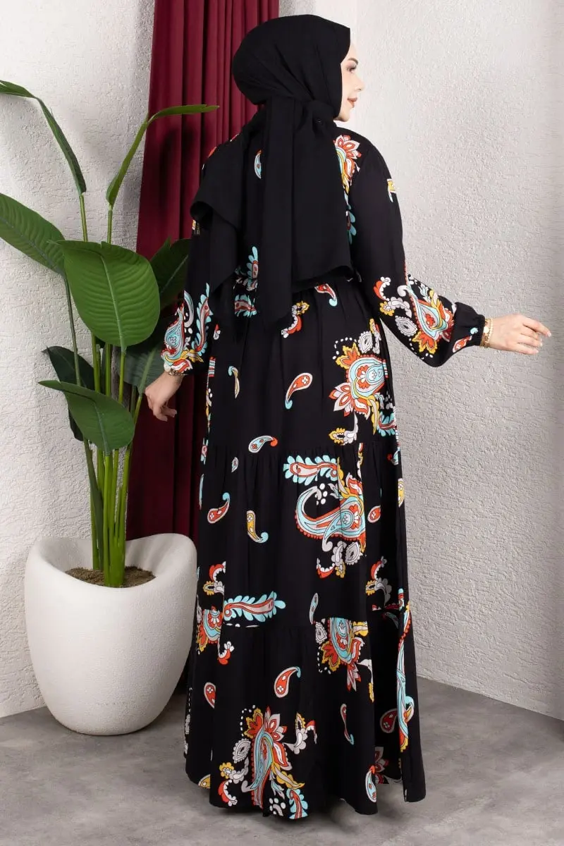Ethnic Patterned Dress With Gathered Waist.-detail