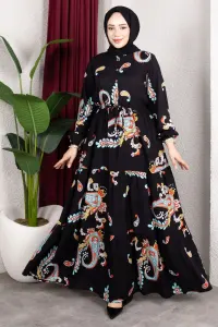 Ethnic Patterned Dress With Gathered Waist.