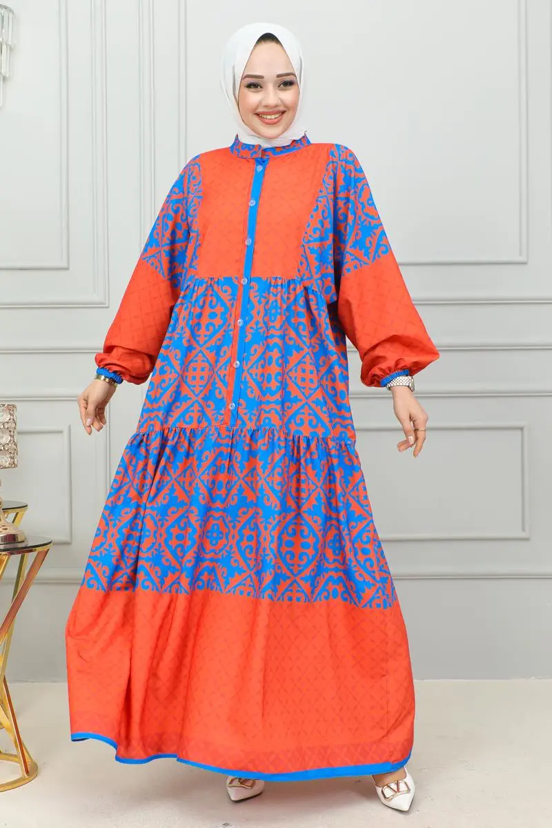 Ethnic Patterned Hijab Dress-detail